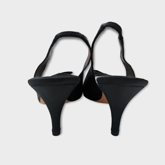 Coast Black Satin Fabric Peep Toe Heels with Bow Detail Size EU 41 UK 7.5 - Picture 3 of 4